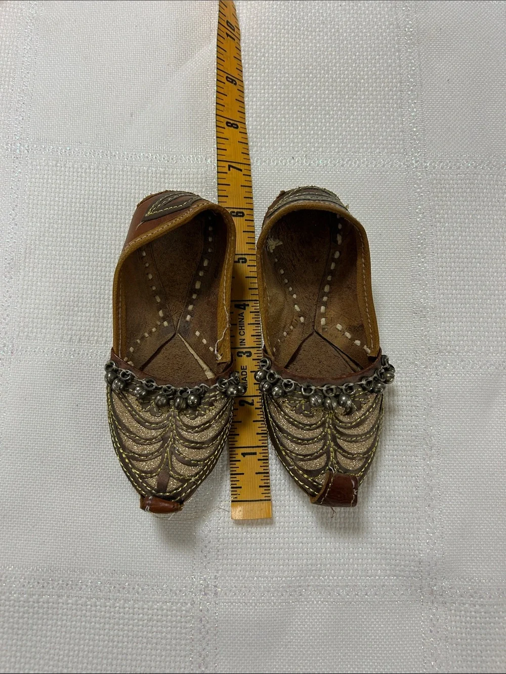 Embellished child Flat Slip-On in Brown and Gold